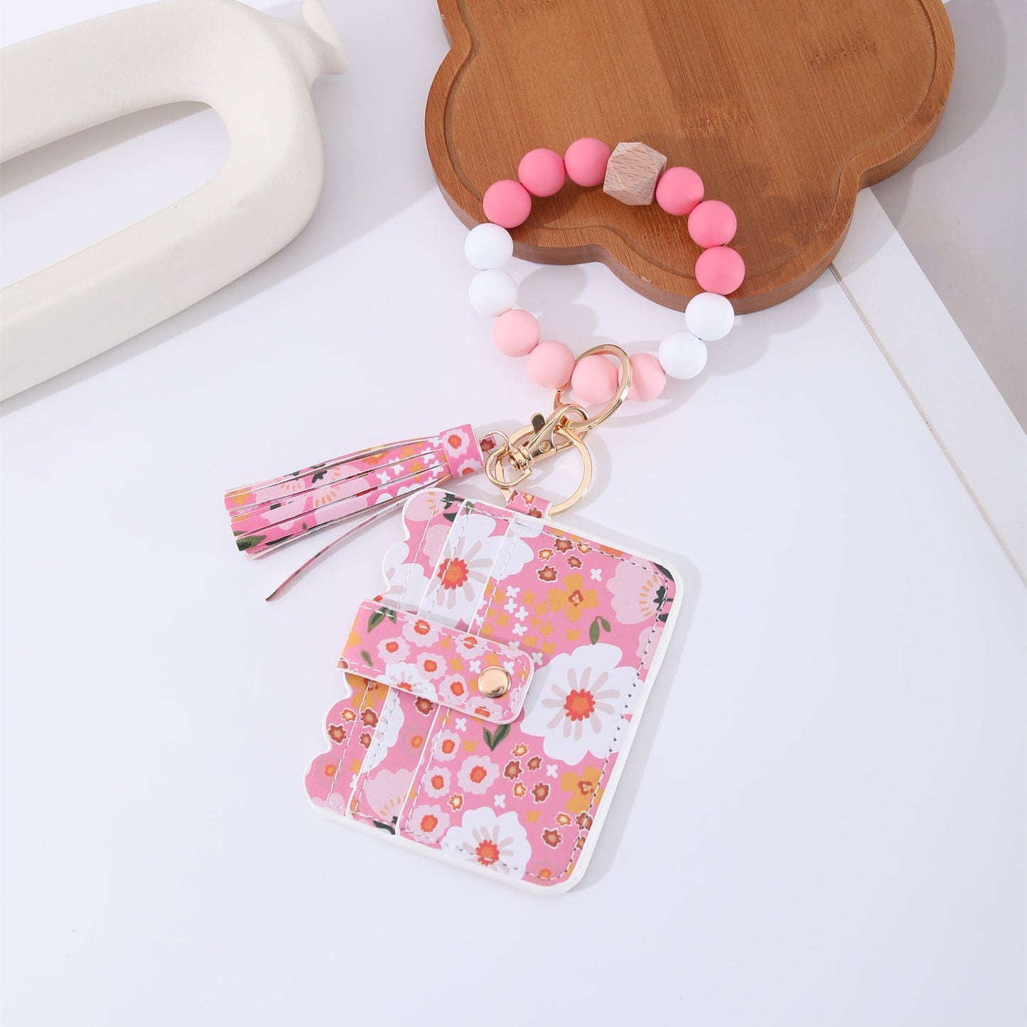 Printed Leather Wallet Keychain For Women