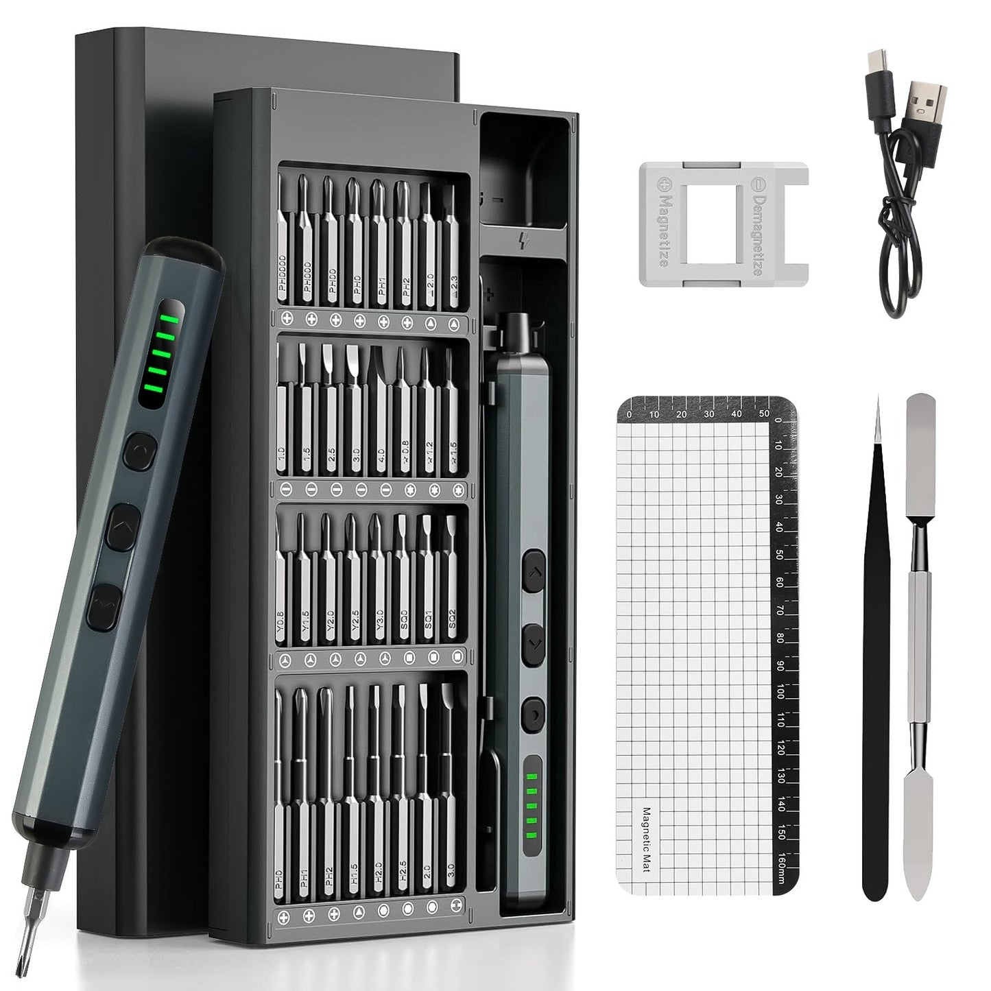 70 In 1 3.7V Mini Electric Screwdriver Kit Rechargeable Magnetic Repair Tool Kit with 5 Torque Settings 64 S2 Precision Bits 4 LED Lights for Phone Ca