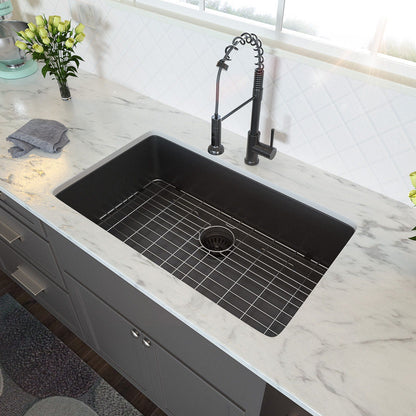 28" Undermount Kitchen Sink 16 Gauge 10" Deep Single Bowl - Gunmetal Black