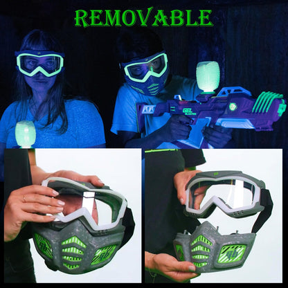 [Not Allowed to Sell on Amazon] Gel Blaster Glow in The Dark Elite Face Mask Full Face Tactical Mask with Detachable Goggles Adjustable Headband Vente