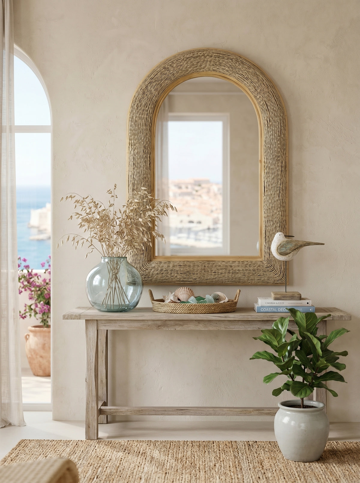24.2"x36" Woven Texture Decorative Arched Mirror