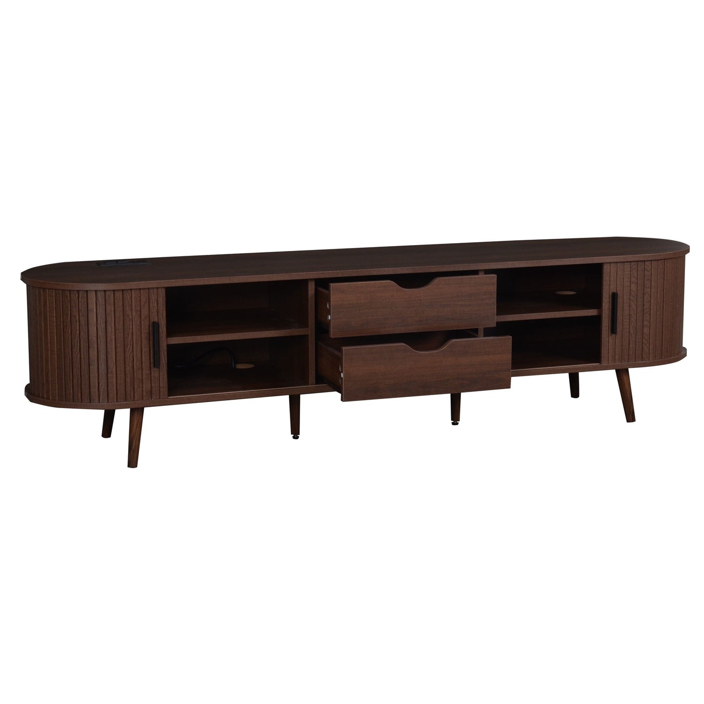 TV Stand For 70" TV With Tambour Doors And Built-In Power Outlet