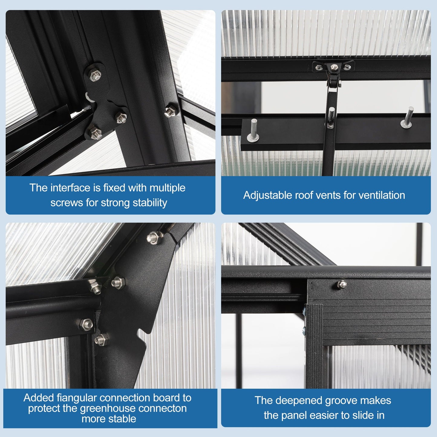 Polycarbonate house Raised Base And Anchor Aluminum Heavy Duty Walk-In houses For Outdoor Backyard In All Season