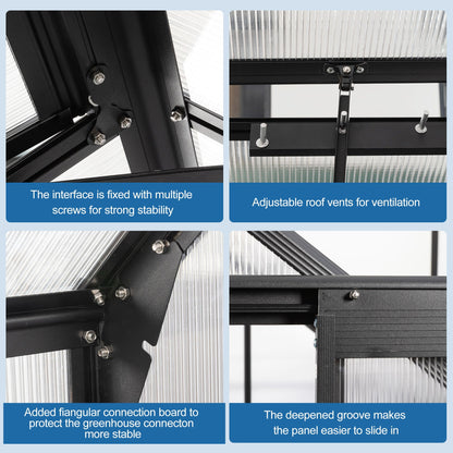 Polycarbonate house Raised Base And Anchor Aluminum Heavy Duty Walk-In houses For Outdoor Backyard In All Season