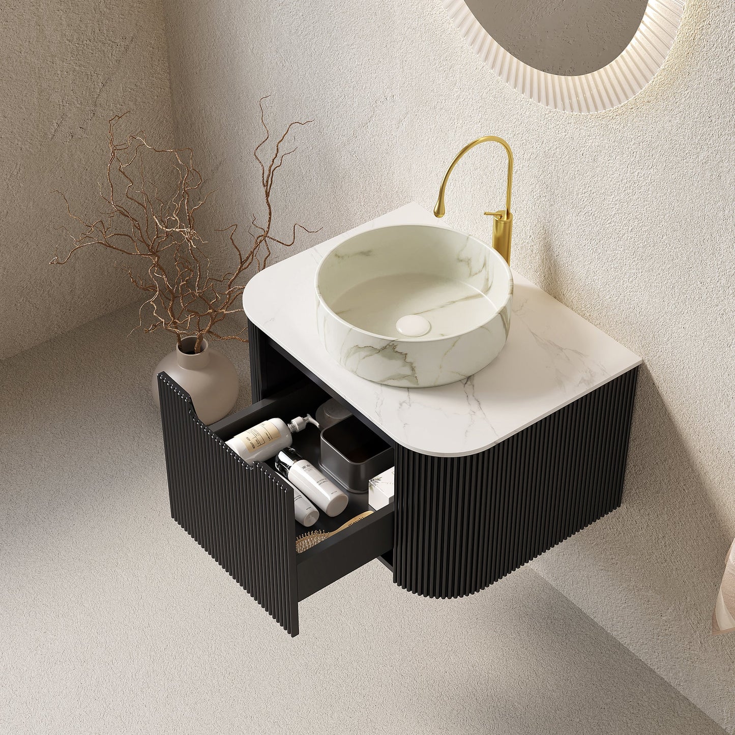 DINA 24" Bathroom Vanity & Sink with Floating Curved Edges