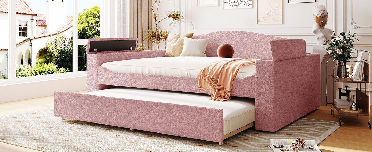Upholstered Daybed With Storage Armrests, Trundle And Latest Integrated tooth Audio System