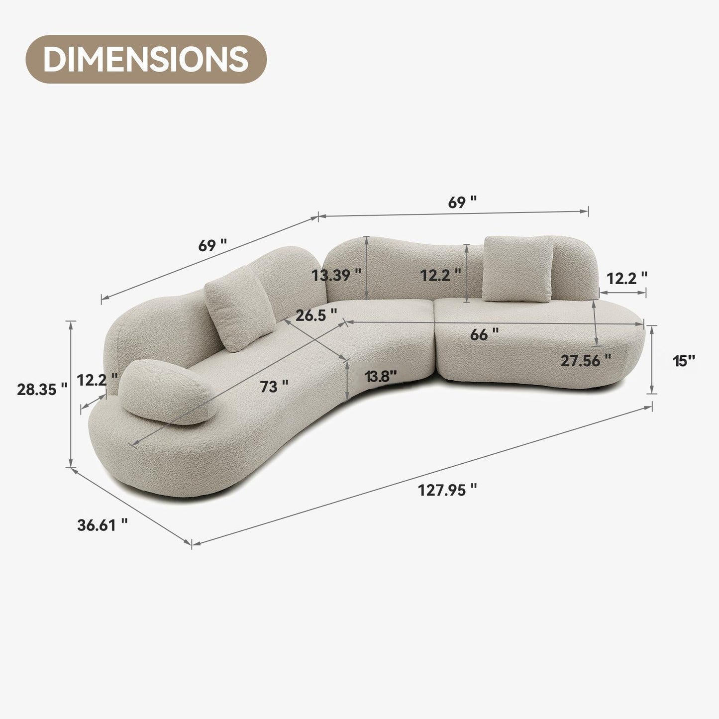 Modern Curved Modular 5 Seater Sofa