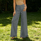 High-waisted Cotton-linen Wide-leg Pants With Ruffled Hem