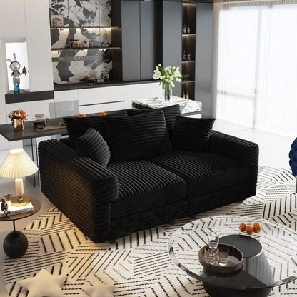 Deep Seat Convertible Sofa With Soft Pillows And Ottomans