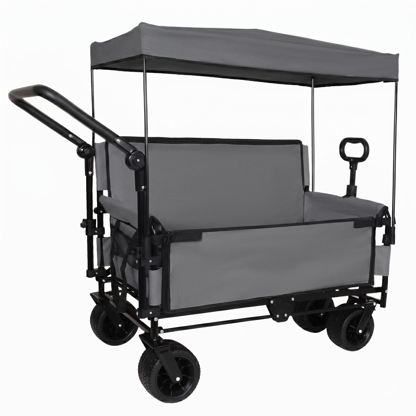 3-in-1 Folding Wagon Cart with Bench Seat, Canopy & Storage