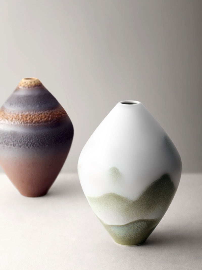 Japanese Style Handmade Ceramic Vase Stoneware Zen Flower Home Furnishings