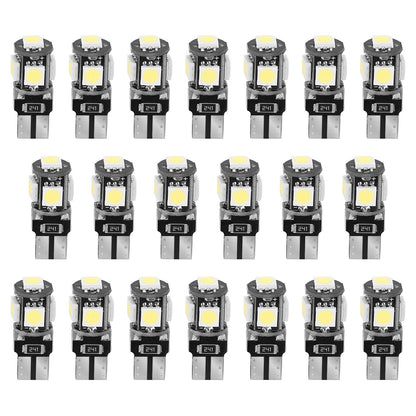 20Pcs T10 SMD5050 LED Light Bulbs 6000K Wedge Light Lamps Dome Map License Plate Car Interior Festoon Lights Kits