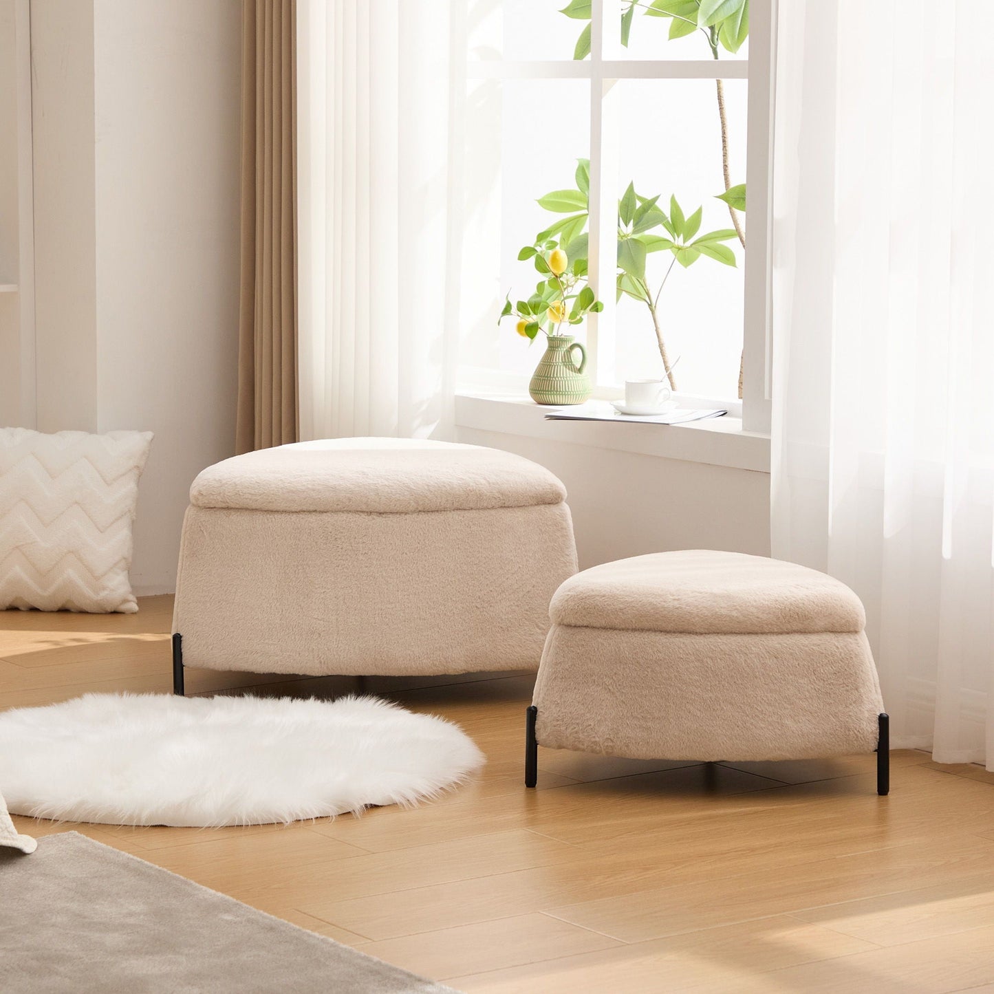 Upholstered Storage Ottoman Set With Reversible Lid