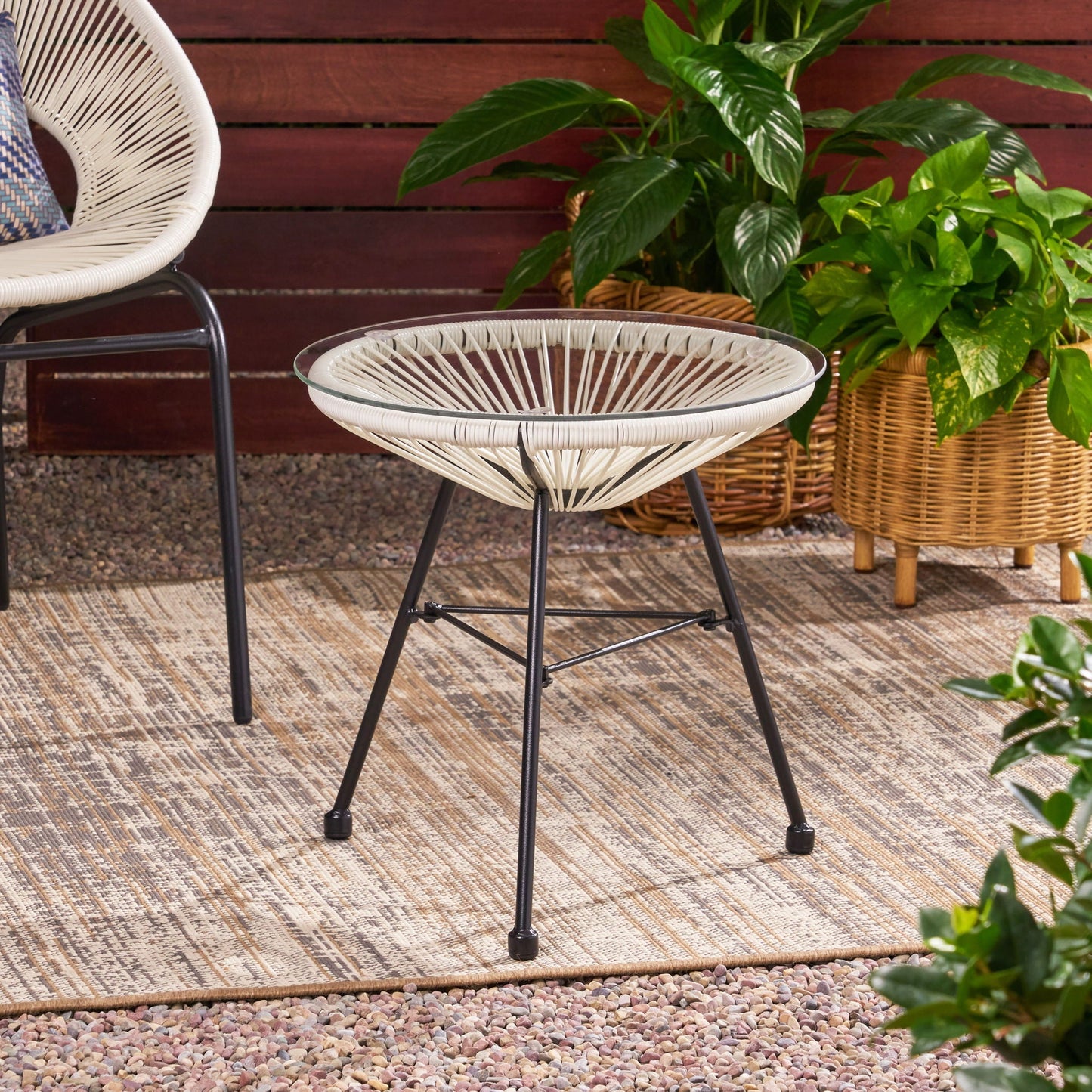 Nusa Modern Rattan Side Table With Tempered Glass Top