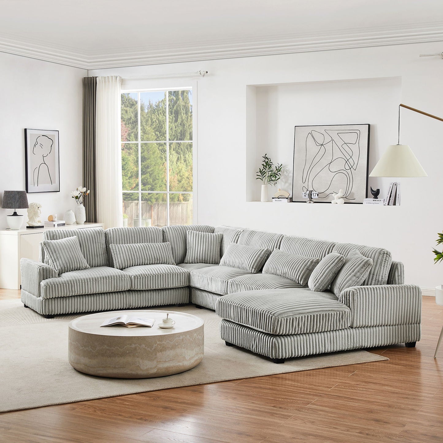 U - Shaped Sectional Sofa With Chaise Lounge, Oversized Living Room Sofa - Gray