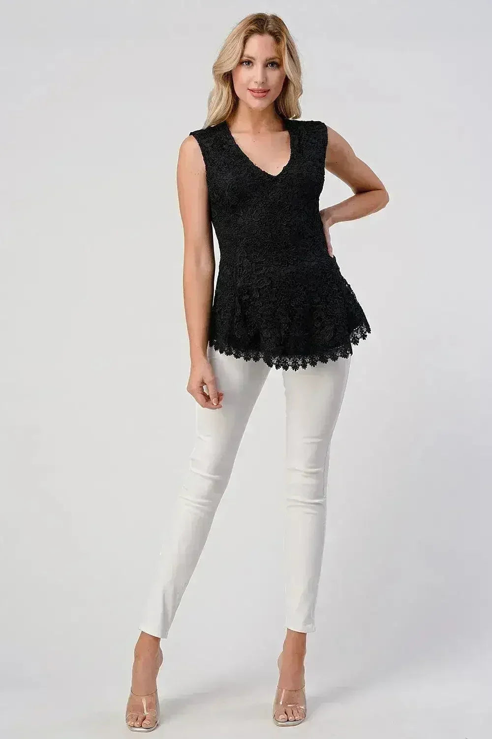 Sleeveless Lace Peplum Top - V-Neck Cami Blouse for Women | Femstylo