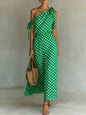 Polka Dot One-Shoulder Maxi Dress