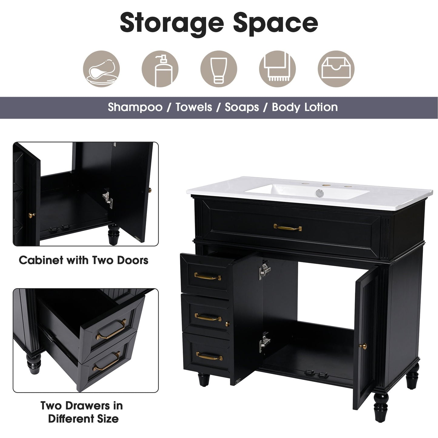 Bathroom Vanity With Sink, Freestanding Cabinet & Drawers