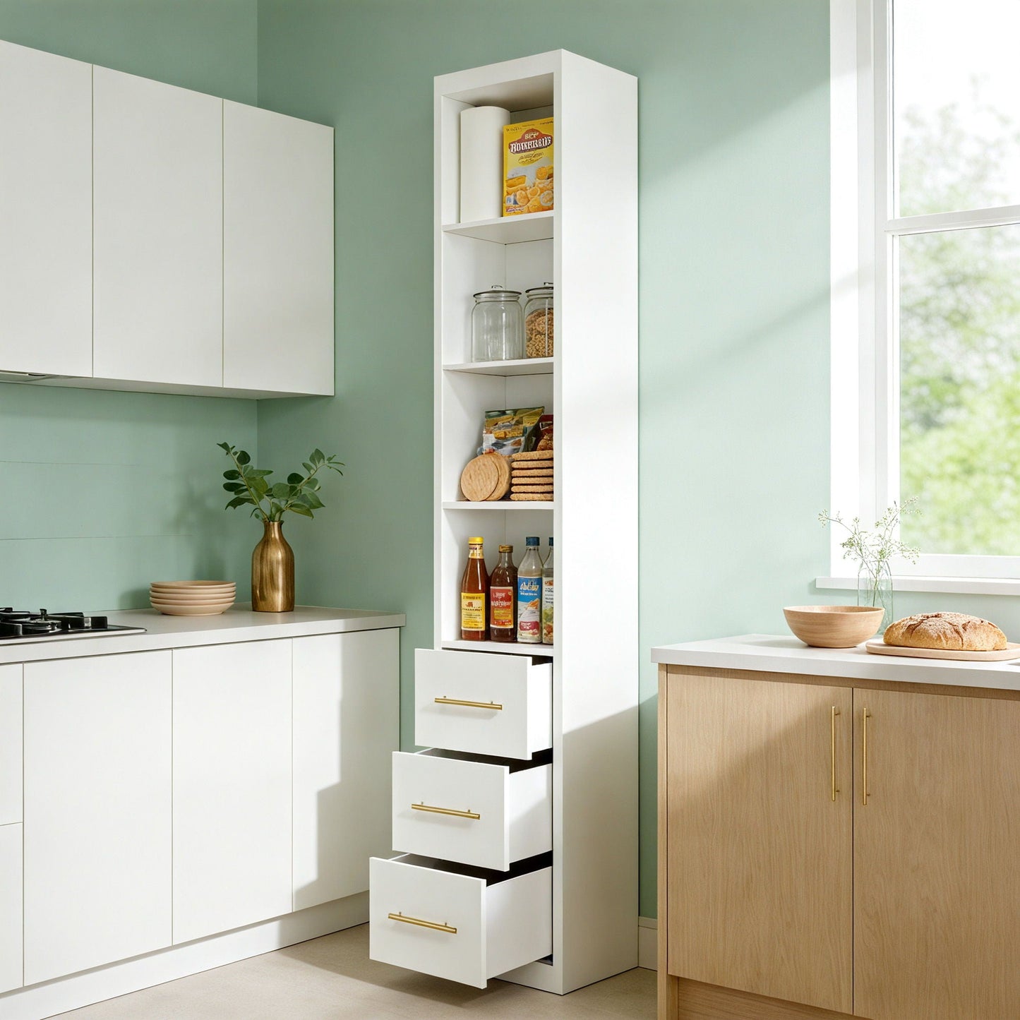 Tall Storage Cabinet With 3 Drawers For Bedroom - White