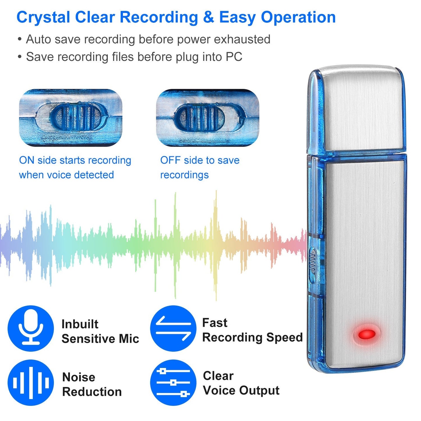 Mini Voice Recorder 8GB Digital Sound Audio Activated Recorder USB Flash Drive Disk w/ 96Hrs Recording U Disk Recorder For Meeting Lectures