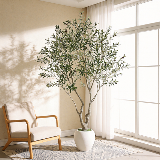 8FT Artificial Olive Tree with Decorative White Planter