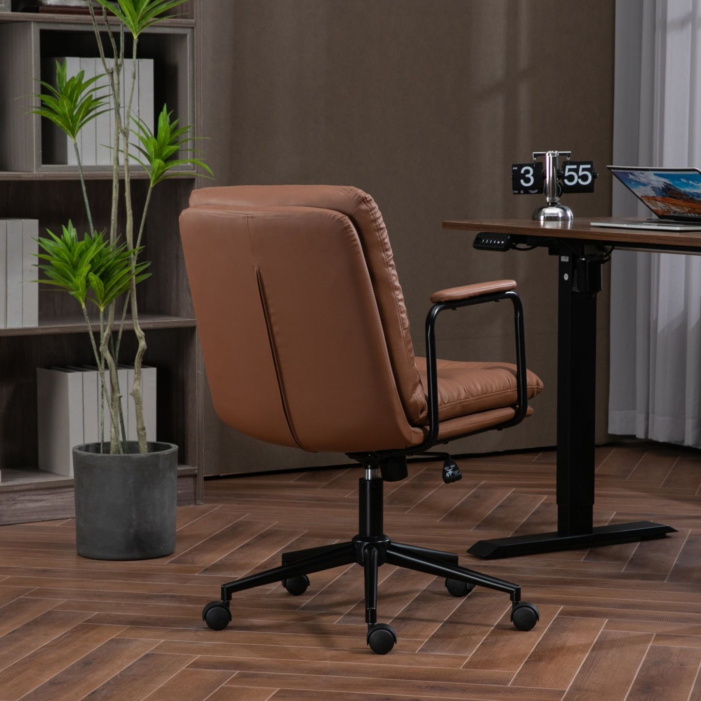 Office Chair, Mid Back Home Office Desk Task Chair With Wheels And Arms Ergonomic Computer Rolling Swivel Chair With Padded Armrest