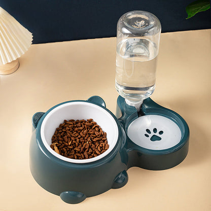 Cat Food And Water Bowl Set - 16 Degree Tilted Dog Dish With Water Dispenser Removable Pet Feeder Bowl Dog Drinking And Eating Bowl Detachable Pet Feeder Bowl For Cats And Dogs