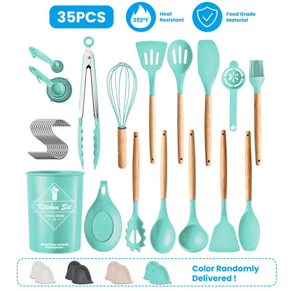 35Pcs Kitchen Cooking Utensils Set Spatula Set Baking Utensil Set Kitchen Accessories Necessities with Holder Egg Whisk Separator Tong Turner Spoons C