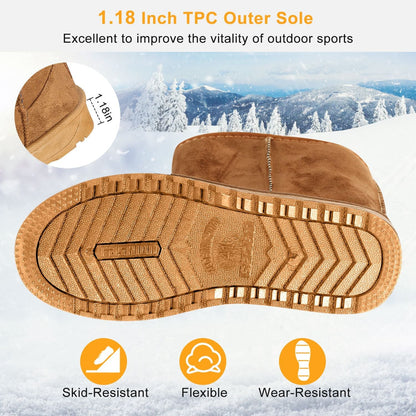 Women Ladies Snow Boots Waterproof Faux Suede Mid-Calf Boots Fur Warm Lining Shoes