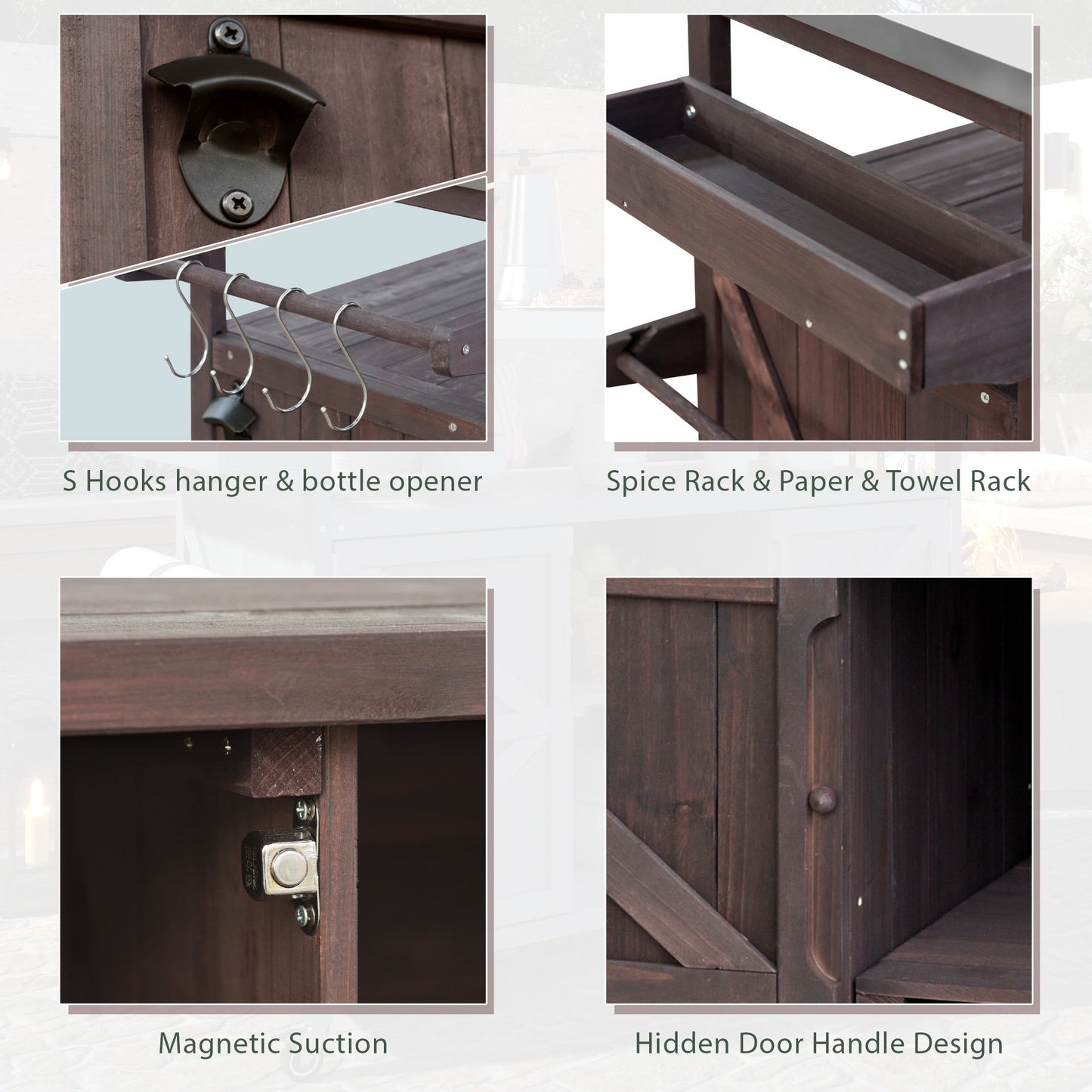 K&K Outdoor Kitchen Island, Rolling Bar Cart & Storage Cabinet