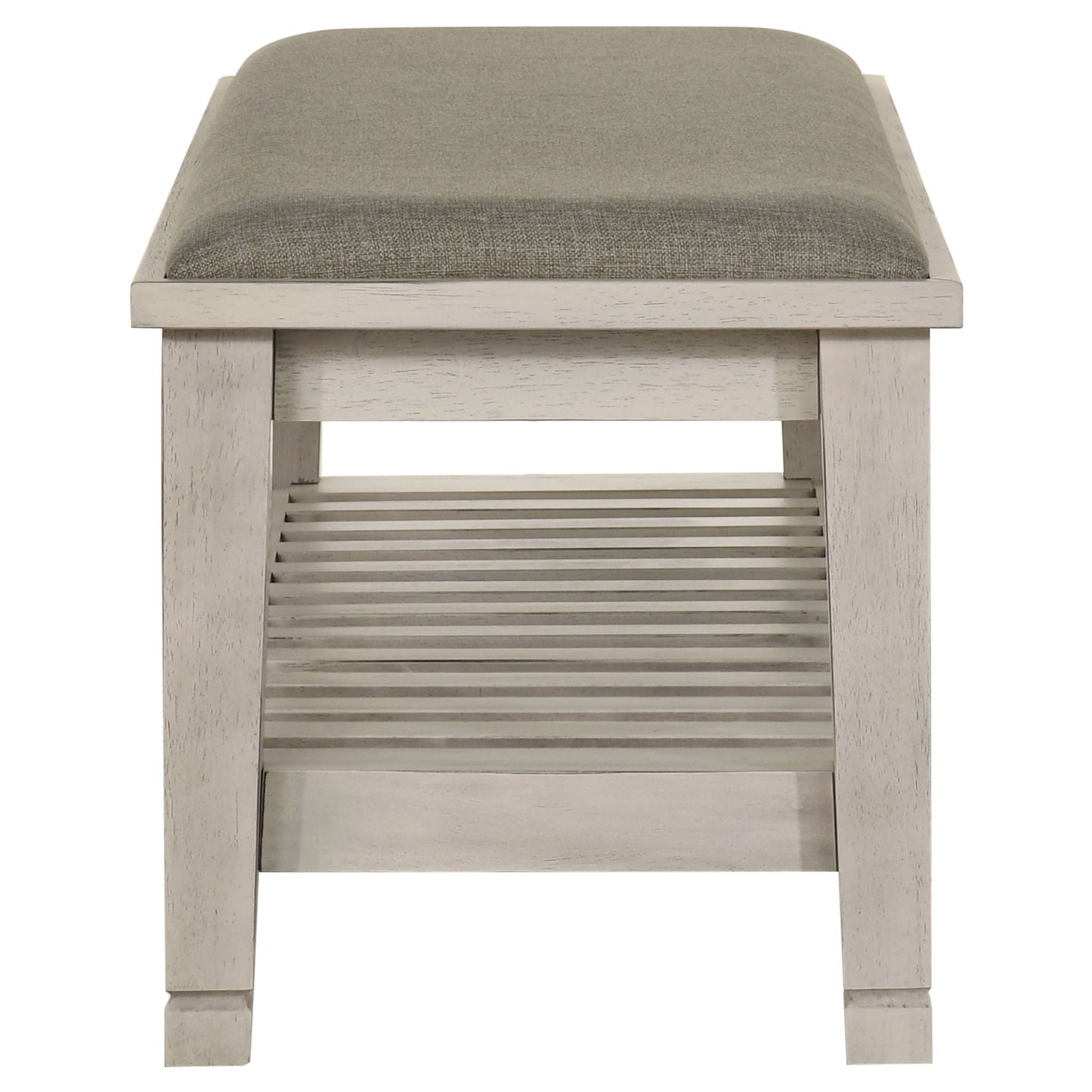 Franco Fabric Upholstered Bench with Shelf Distressed White
