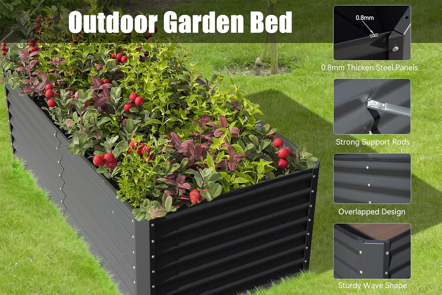8×4×1.5 ft Galvanized Raised Garden Bed