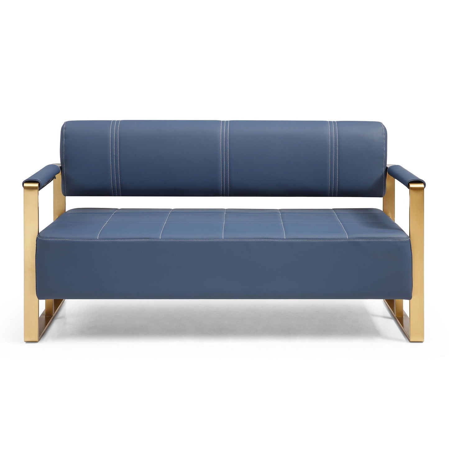 Modern Upholstery Accent Loveseat Sofa For Living Room 2 Seater With Metal Arms