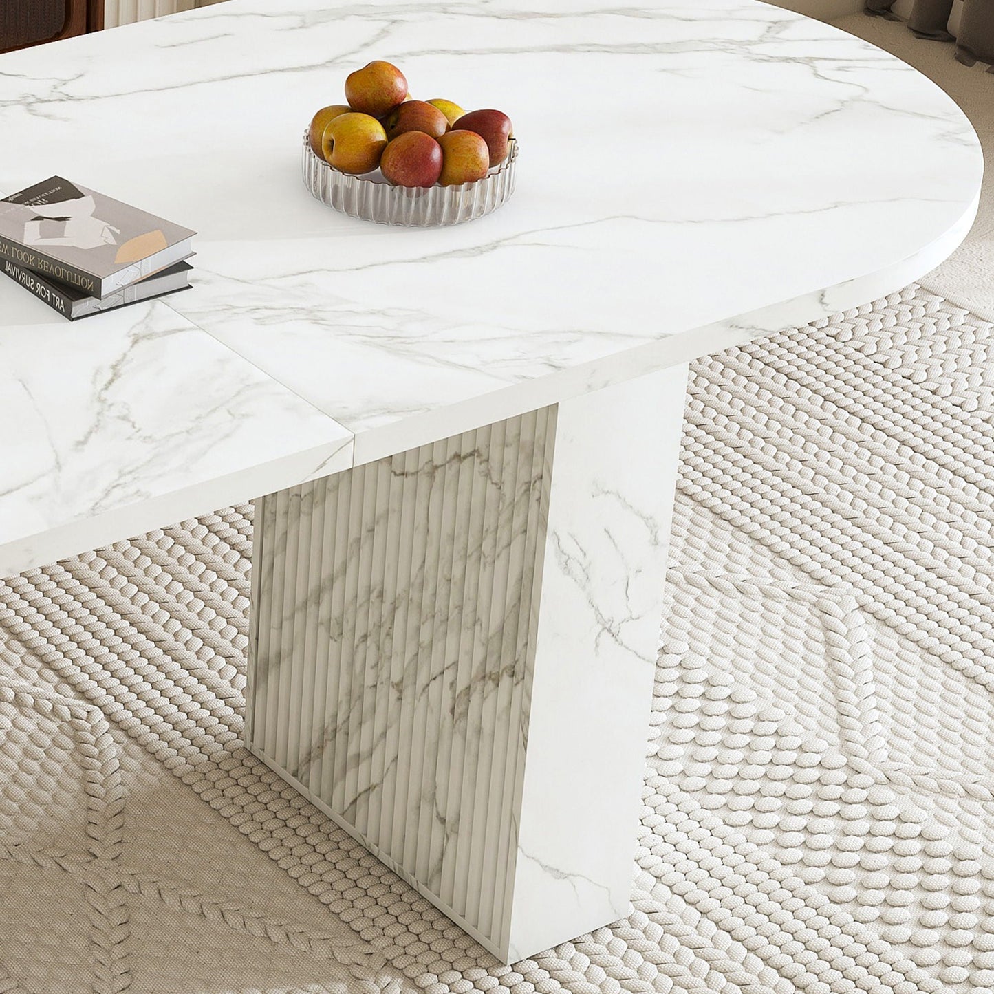 Oval Dining Table With Wood Strip Base
