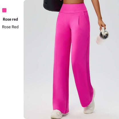 Tummy-control Bare-feel High-waist Yoga Pants Outdoor Straight-leg Trousers