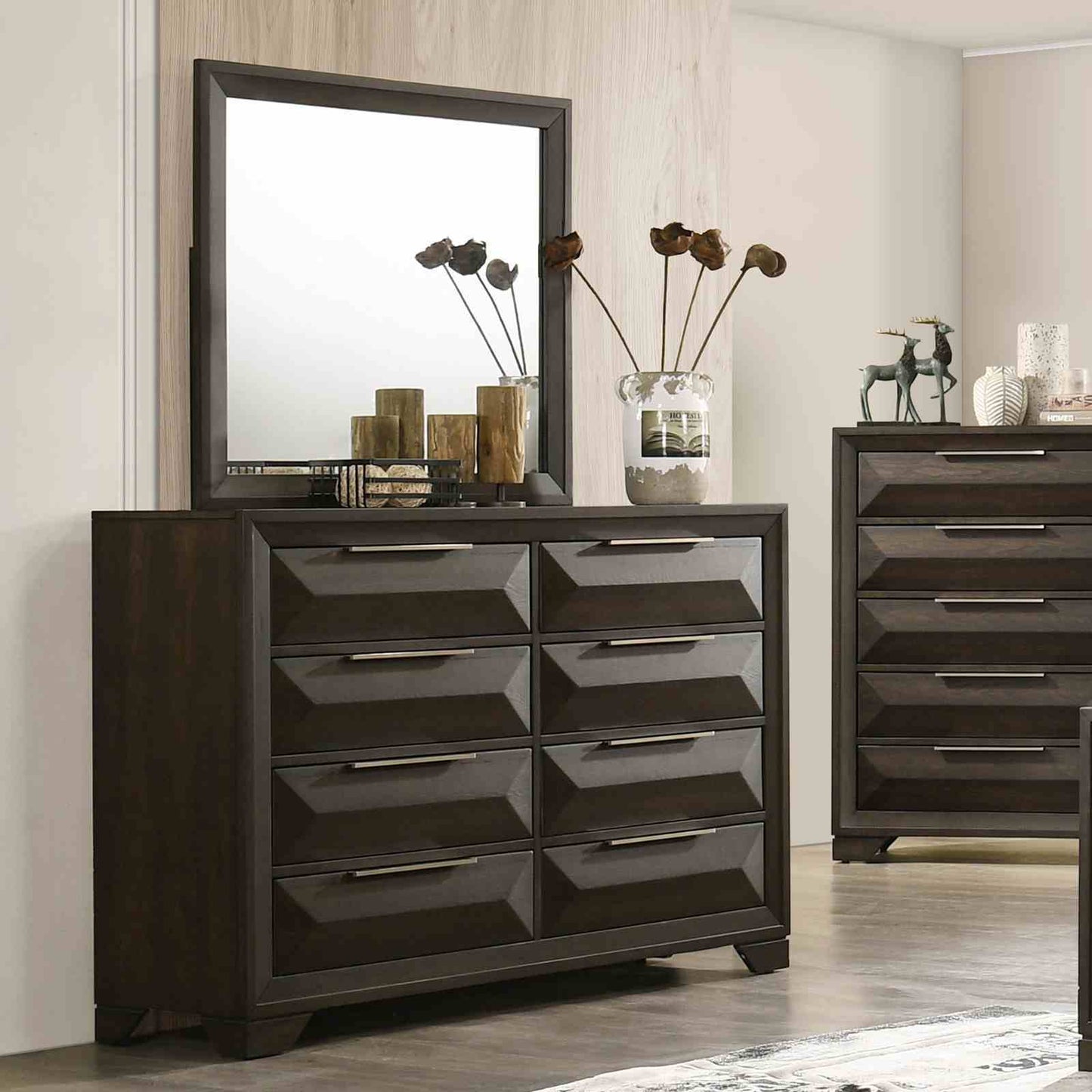 8 Drawer Dresser With Beveled Bracket - Espresso