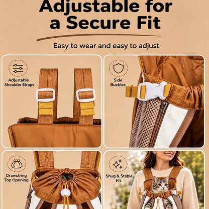 Cute Bear Pet Front Carrier Backpack, Hands Free Chest Carry Bag For Small Dogs Cats, Breathable Legs Out Design Adjustable Secure Buckles For Daily Walking Travel