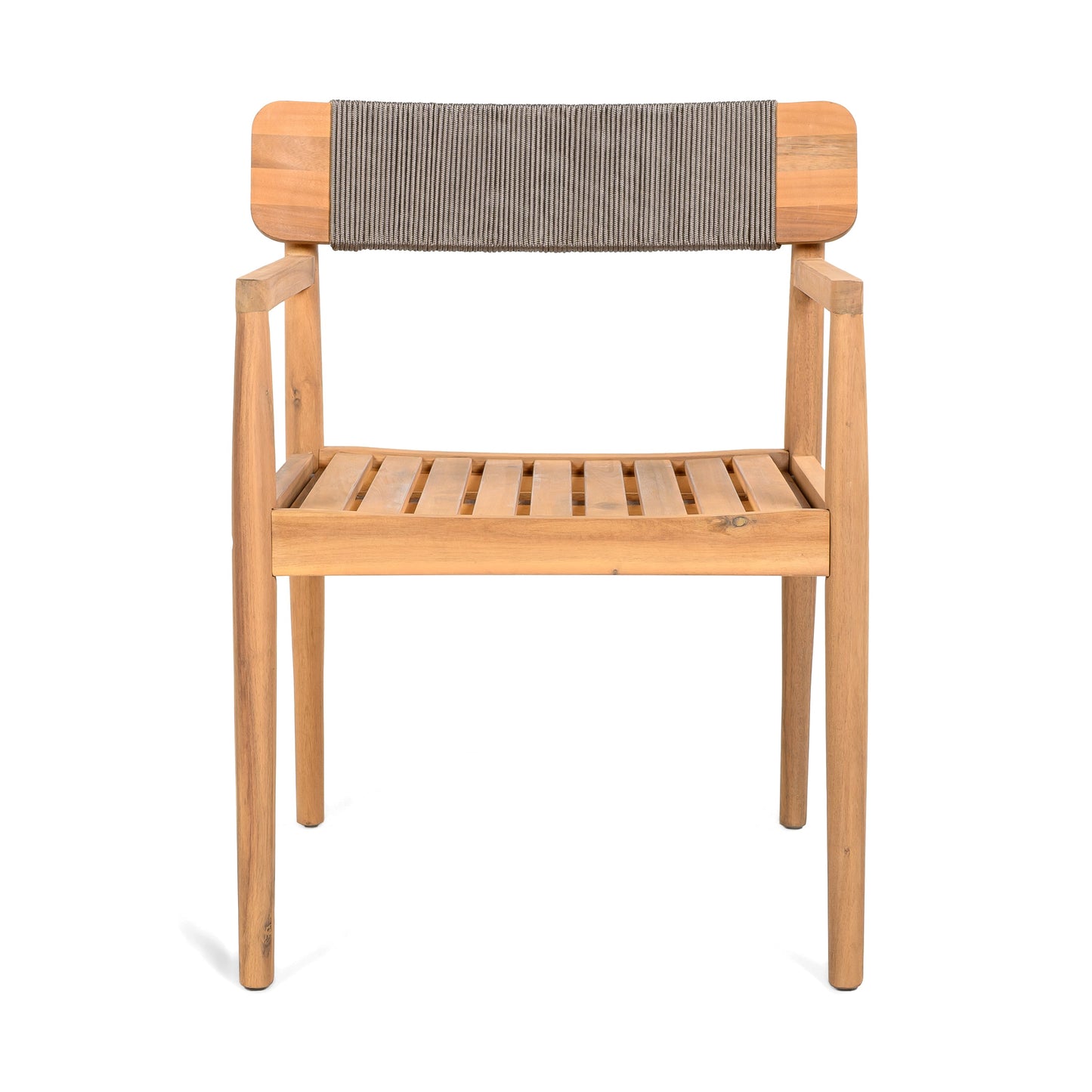 Creative Braided Acacia Wood Outdoor Dining Chairs with Armrests