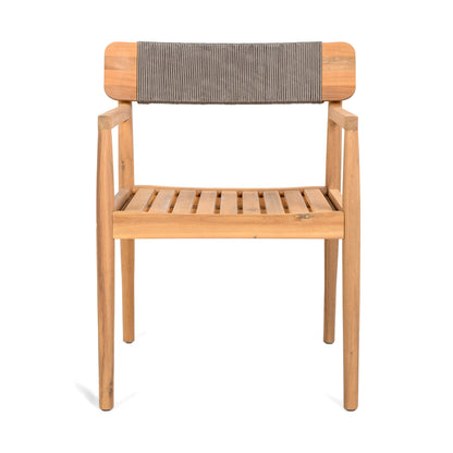Creative Braided Acacia Wood Outdoor Dining Chairs with Armrests