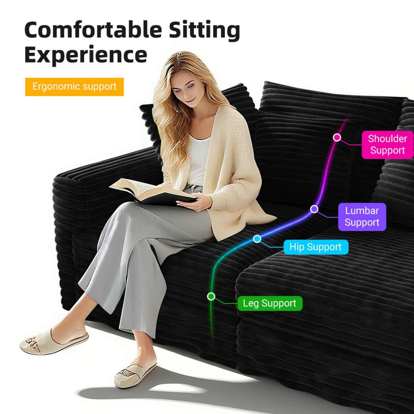 Deep Seat Convertible Sofa With Soft Pillows And Ottomans
