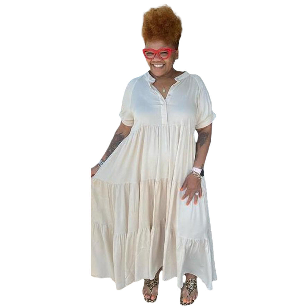 Plus Size Women's Fashion Casual Button Lapel Dress
