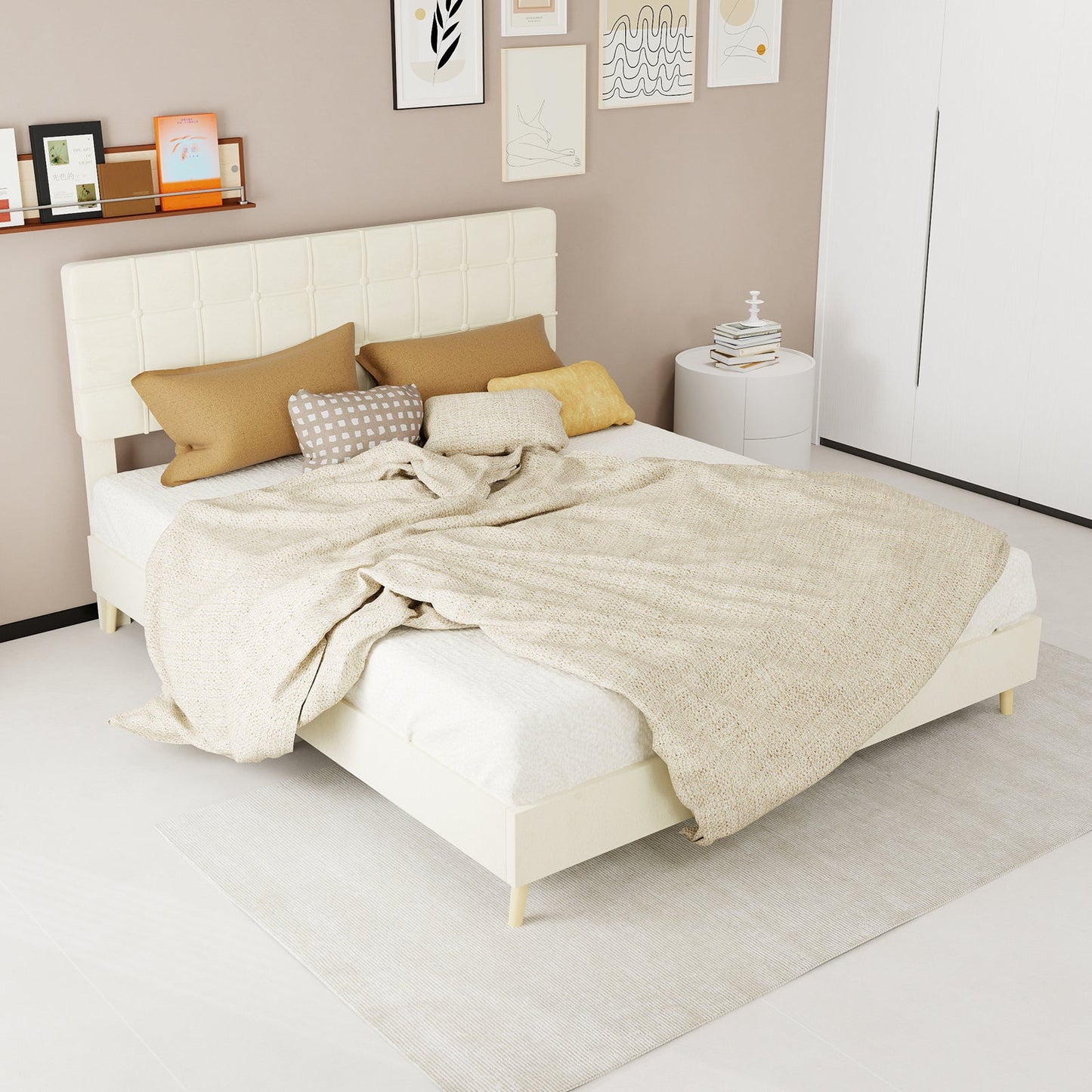 Modern Upholstered Bed Frame – Premium Holland Velvet Fabric