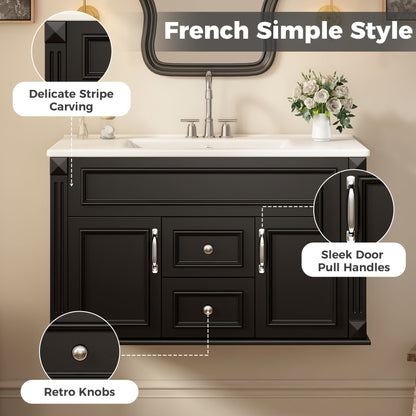 36 Inch Wall Mounted Bathroom Cabinet with Ceramic Sink and Drawers