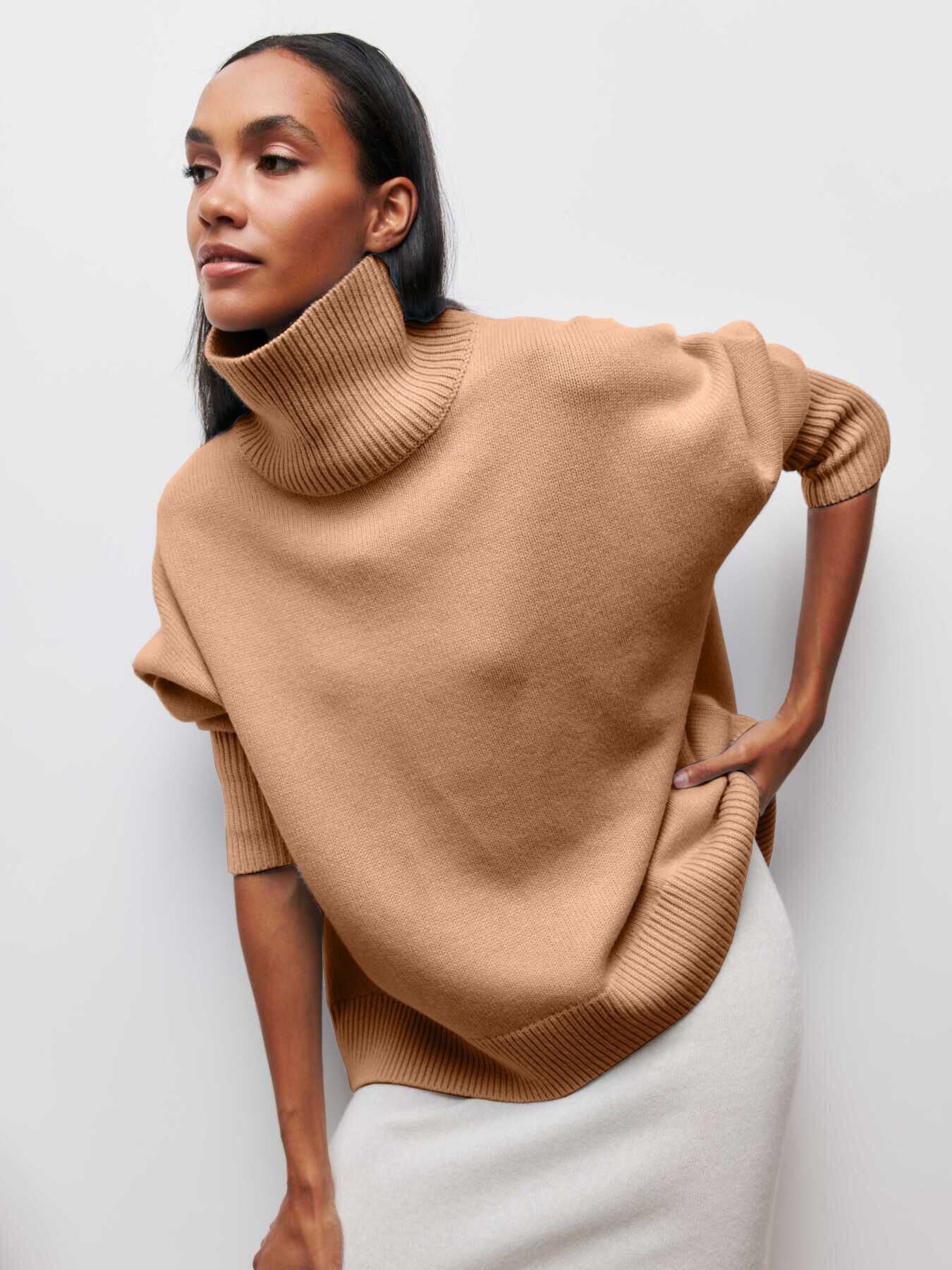 Vibrant Pink Oversized Turtleneck Knit Sweater | Women's Fuchsia High-Neck Party Pullover