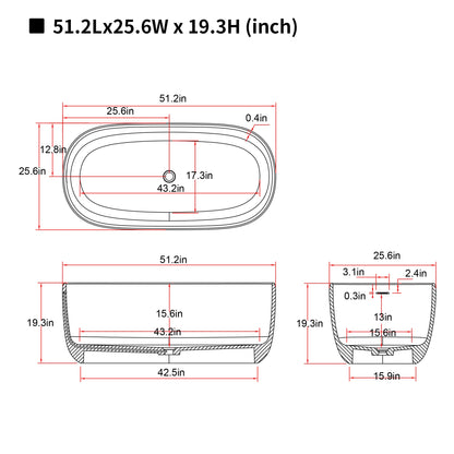 51'' Freestanding Bathtub Resin Stone Soaking Bathtub