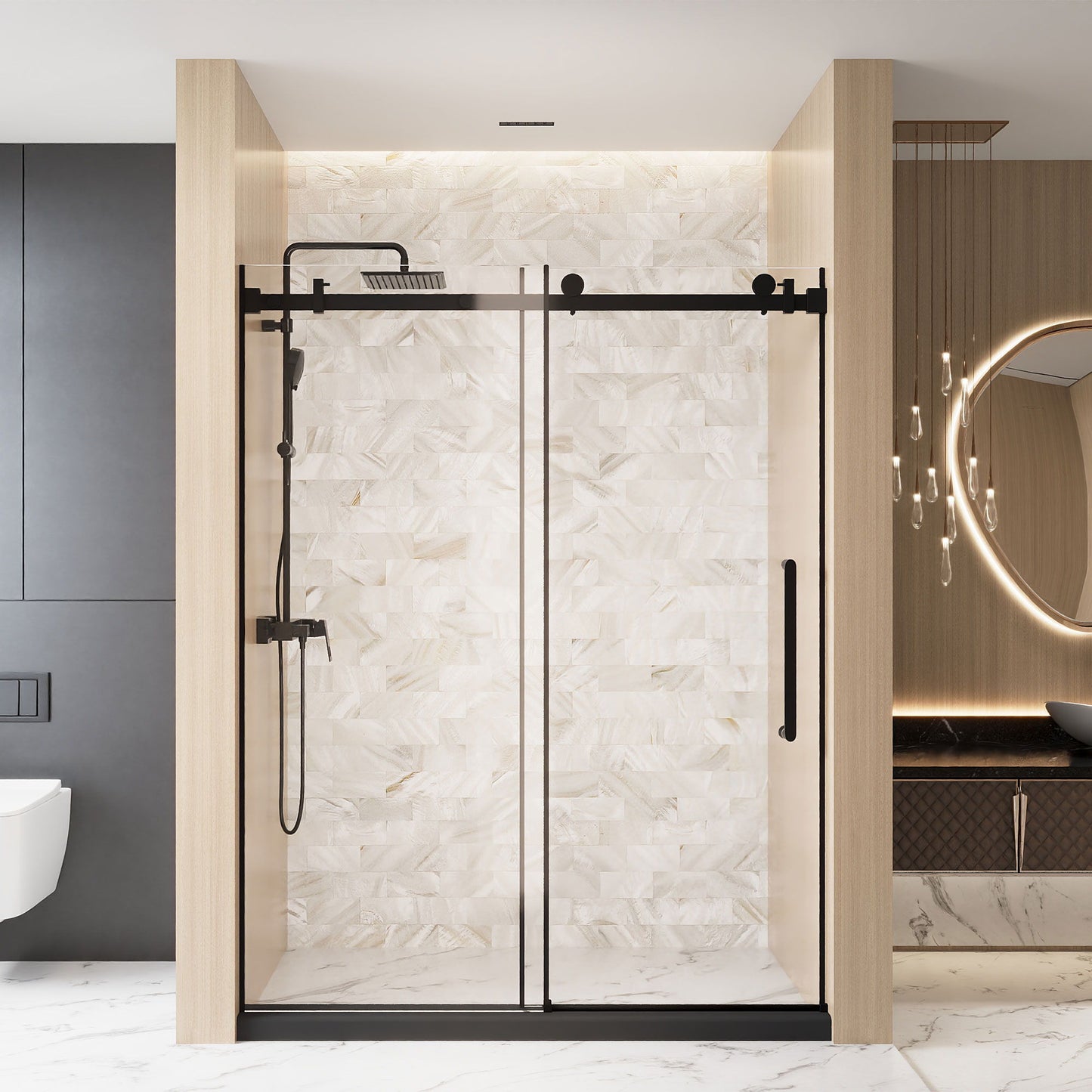 Frameless Single Sliding Shower Door, Square Tube Track