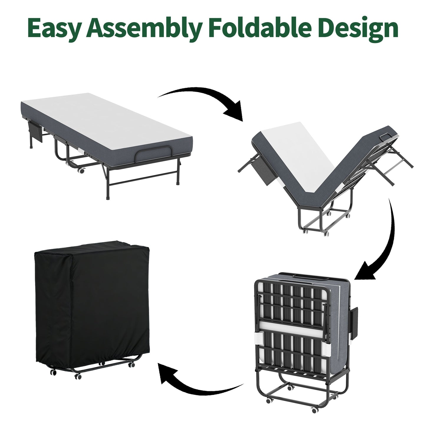 75 Inch Folding Bed with 5" Memory Foam Mattress