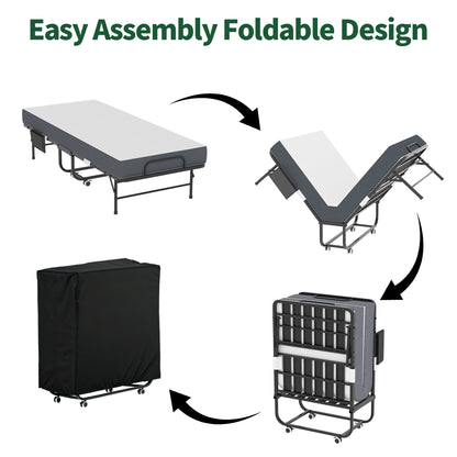 75 Inch Folding Bed with 5" Memory Foam Mattress