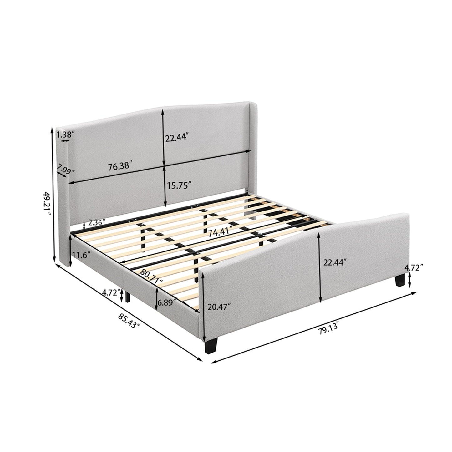Platform Bed Frame With Tall Headboard And High Footboard