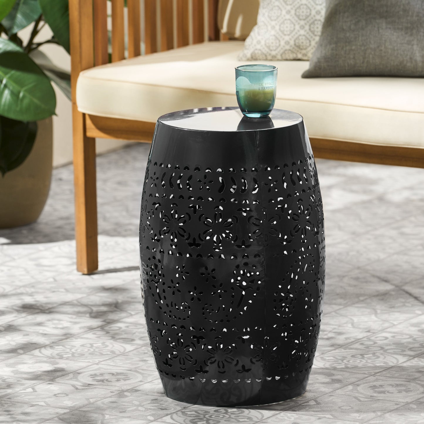 RUBY Side Table — Lace Cut Metal End Table for Outdoor & Indoor Use